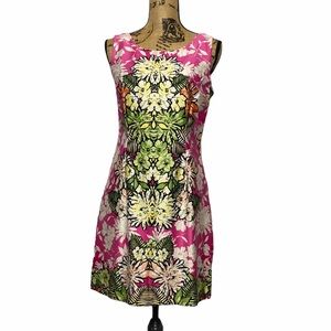 Tiana B Pink Green Floral Sleeveless Sheath Dress 8P